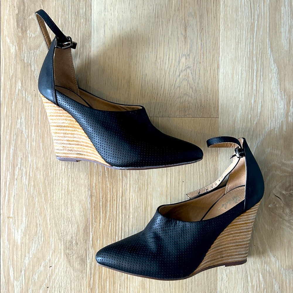 Elegant Black Wedge Heel with Ankle Strap